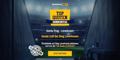 Admiralbet Topquoten Donnerstag Slavia Prag Bayer Leverkusen verbesserte Quote wetten