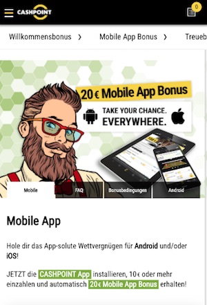 20 Euro Mobile App Bonus bei Cashpoint