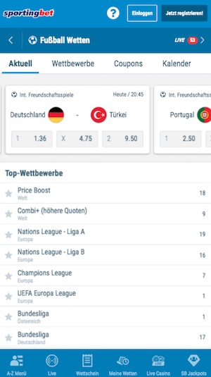 Screenshot der Sportingbet App