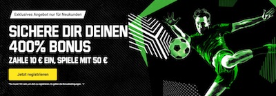 Unibet 400 Prozent Neukundenbonus