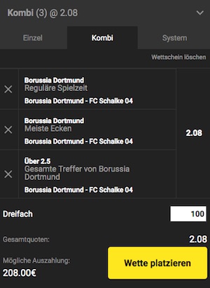 Unibet Bet Builder Wette zu BVB gegen Schalke 04