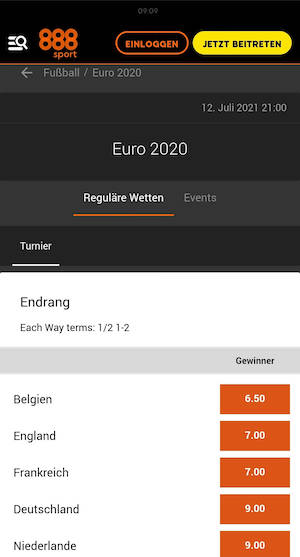 888sport Wetten zur Euro