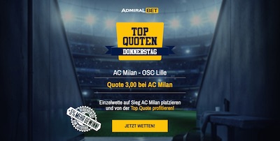 Admiralbet AC Milan Lille Europa League verbesserte Quote wetten Admiral