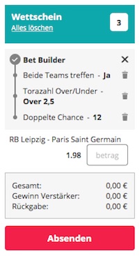 Novibet Bet Builder Wette zu RB Leipzig vs. PSG