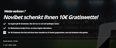 Novibet Werder Bremen 1 FC Köln Wetten rückversichert Freiwette