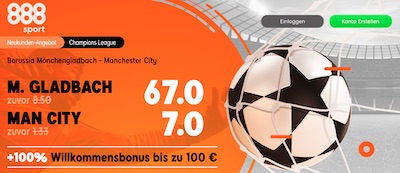 888sport Quotenboost zu Gladbach - Manchester City