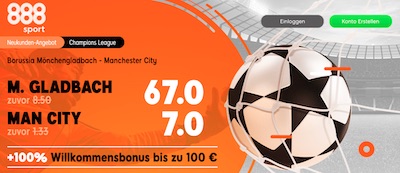 888sport Quotenboost zu Gladbach - Manchester City