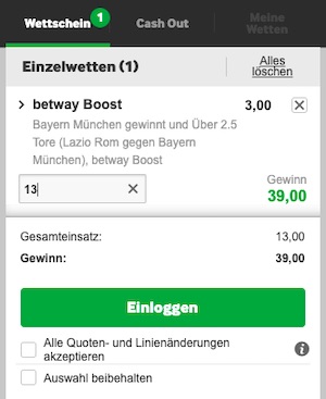 Betway Superboost zur Champions League Lazio Bayern