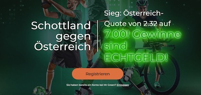 Quote 7.00 auf Österreich siegt in Schottland (Mr Green)