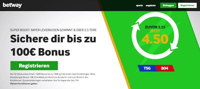 Betway Super Boost Quote Hoffenheim Leverkusen wetten