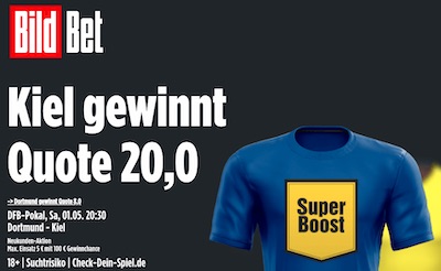 Kiel gewinnt gegen Dortmund zu Quote 20.0 bei Bildbet