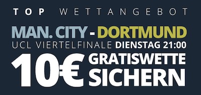 Novibet Freebet zum Champions League Viertelfinale zwischen Manchester City - Borussia Dortmund