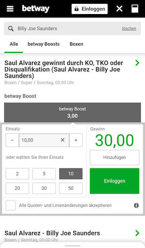 Wettschein zu Canelo gegen Saunders bei Betway