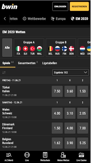 Auf die EM 2021 wetten bei Bwin!