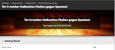 Betway Boost zum Halbfinale Italien Spanien