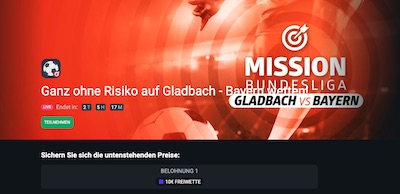 10 EUR Freiwette zu Gladbach Bayern von Betano