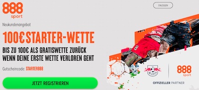 Bis zu 100€ Gratiswette für 888sport Neukunden