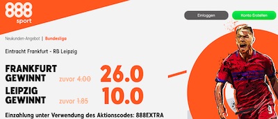 Quote 26.0 auf SGE oder 10.0 auf RBL bei 888sport