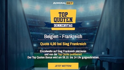 Quote 4.00 auf Frankreich beim Admiralbet Topquoten Donnerstag