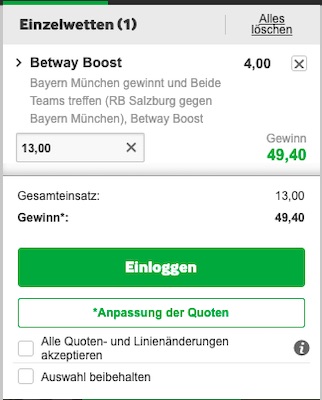 Bayern gewinnt und beide treffen zu Quote 4.0 bei Betway