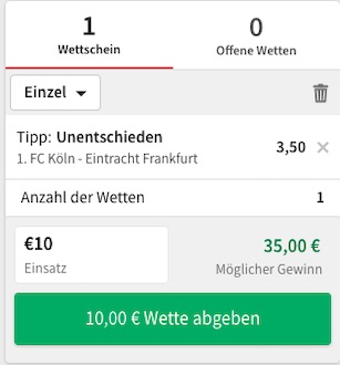 Wette auf X bei Köln Frankfurt!