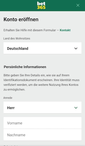 Screenshot des Registrierungsformulars bei bet365