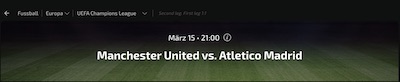 Wette bei Mobilebet auf United - Atletico