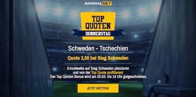 AdmiralBET: Mit Quote 3.50 auf Schweden besiegt Tschechien wetten