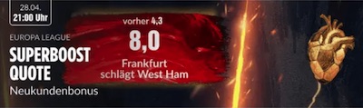 bildbet boost quote west ham frankfurt wetten europa league halbfinale