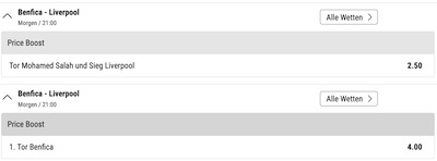 Screenshot der Bwin Priceboosts zwischen Benfica und Liverpool (Hinspiel)