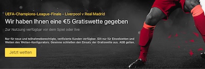 Wette bei Bet365 mit 5€ gratis Guthaben auf das Champions League Finale