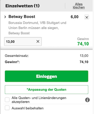 Kombi-Boost von Betway zur Bundesliga!