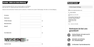 Übersicht Kontaktseite Interwetten