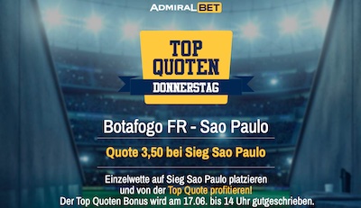 Quote 3.50 auf Sao Paulo beim Admiralbet Top-Quoten Donnerstag