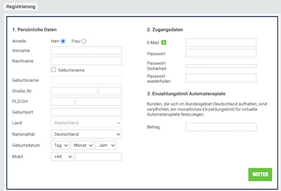 Anmeldeformular bei Bet at Home
