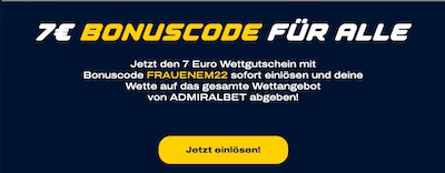 7€ gratis Guthaben von Admiralbet zur Frauen Em