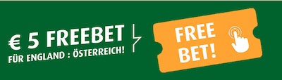 5€ Freebet von tipp3 zu England - Österreich