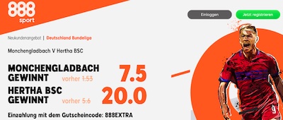 888sport lockt mit Quote 7.50 auf Gladbach oder 20.0 auf Hertha!