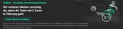 Vorzeitige Auszahlung bei 2-Tore Führung bei Bet365