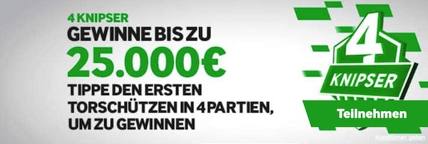 Gewinn beim Tippspiel Betway 4 Knipser an jedem Bundesliga-Spieltag 25.000 €