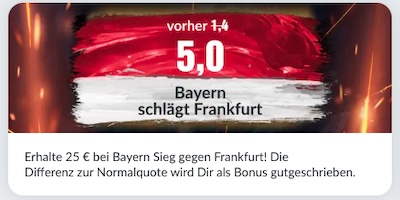 Quote 5.0 auf einen Sieg von Bayern vs. Frankfurt