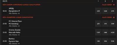 Wettübersicht bei 888sport