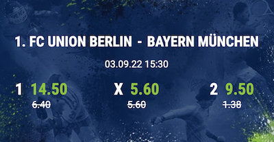 Bet-at-home erhöht deine Quoten für das Spitzenspiel zwischen Union Berlin und Bayern München.