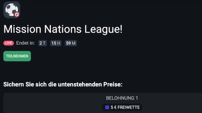 5€ Freebet wartet bei der Betano Mission zur Nations League