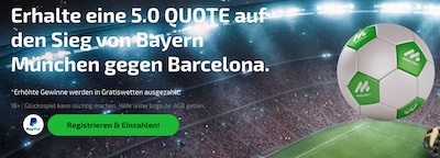 Mobilebet offeriert dir Quote 5.0 auf Sieg Bayern vs. Barca