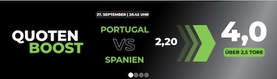 Happybet Boost: Über 2.5 Tore zu Quote 4.0 bei Portugal - Spanien