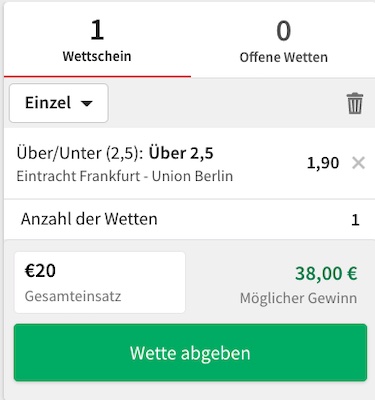 Over Under Wette bei Tipico zu Frankfurt - Union