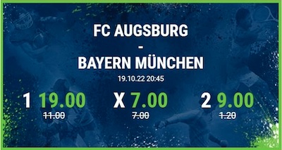 Bet at Home bietet Quote 19.0 auf Augsburg oder 9.0 auf Bayern