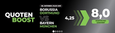 Quote 8.0 auf Dortmund Sieg gegen Bayern bei Happybet