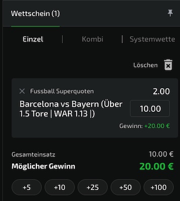 Über 1.5 Tore bei Barcelona - Bayern zu Quote 2.0 bei Mobilebet